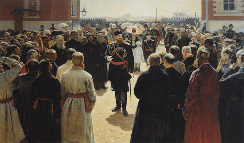 Aleksander III recebendo idosos do distrito rural no pátio do palácio Petrovsky, em Moscou