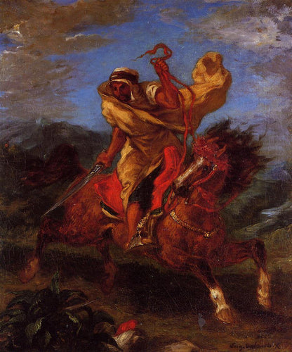 Um Cavaleiro Árabe no Galope (Eugene Delacroix) - Reprodução com Qualidade Museu