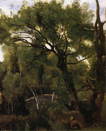 Um artista pintando na floresta de Fountainebleau