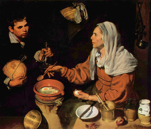Uma velha cozinhando ovos (Diego velázquez) - Reprodução com Qualidade Museu