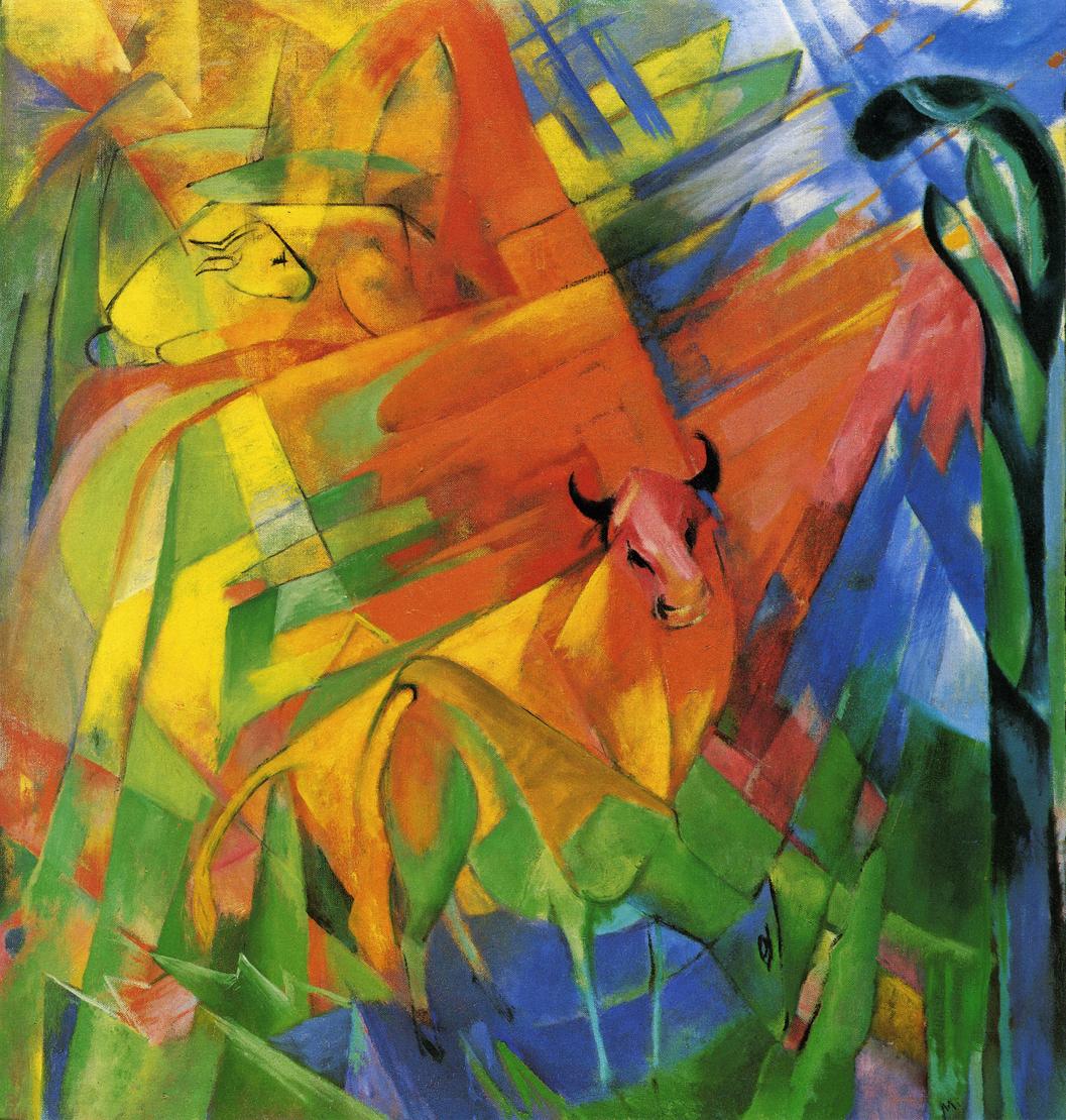 Animais em uma paisagem (Franz Marc) - Reprodução com Qualidade Museu