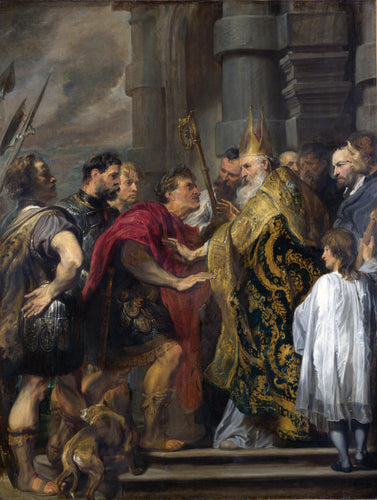 Imperador Teodósio Proibido por Santo Ambrósio de Entrar na Catedral de Milão (Anthony van Dyck) - Reprodução com Qualidade Museu