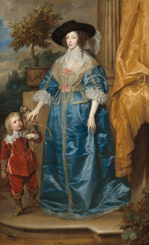 Rainha Henrietta Maria e seu anão Sir Jeffrey Hudson (Anthony van Dyck) - Reprodução com Qualidade Museu