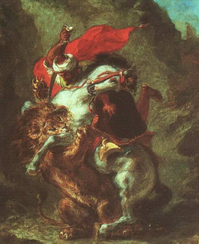 Cavaleiro árabe atacado por leão (Eugene Delacroix) - Reprodução com Qualidade Museu