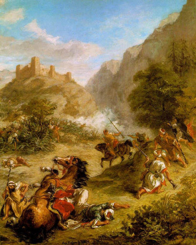 Árabes lutando nas montanhas (Eugene Delacroix) - Reprodução com Qualidade Museu