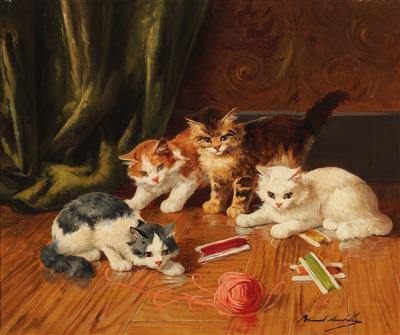 Gatos Brincando (Alfred-Arthur Brunel de Neuville) - Reprodução com Qualidade Museu