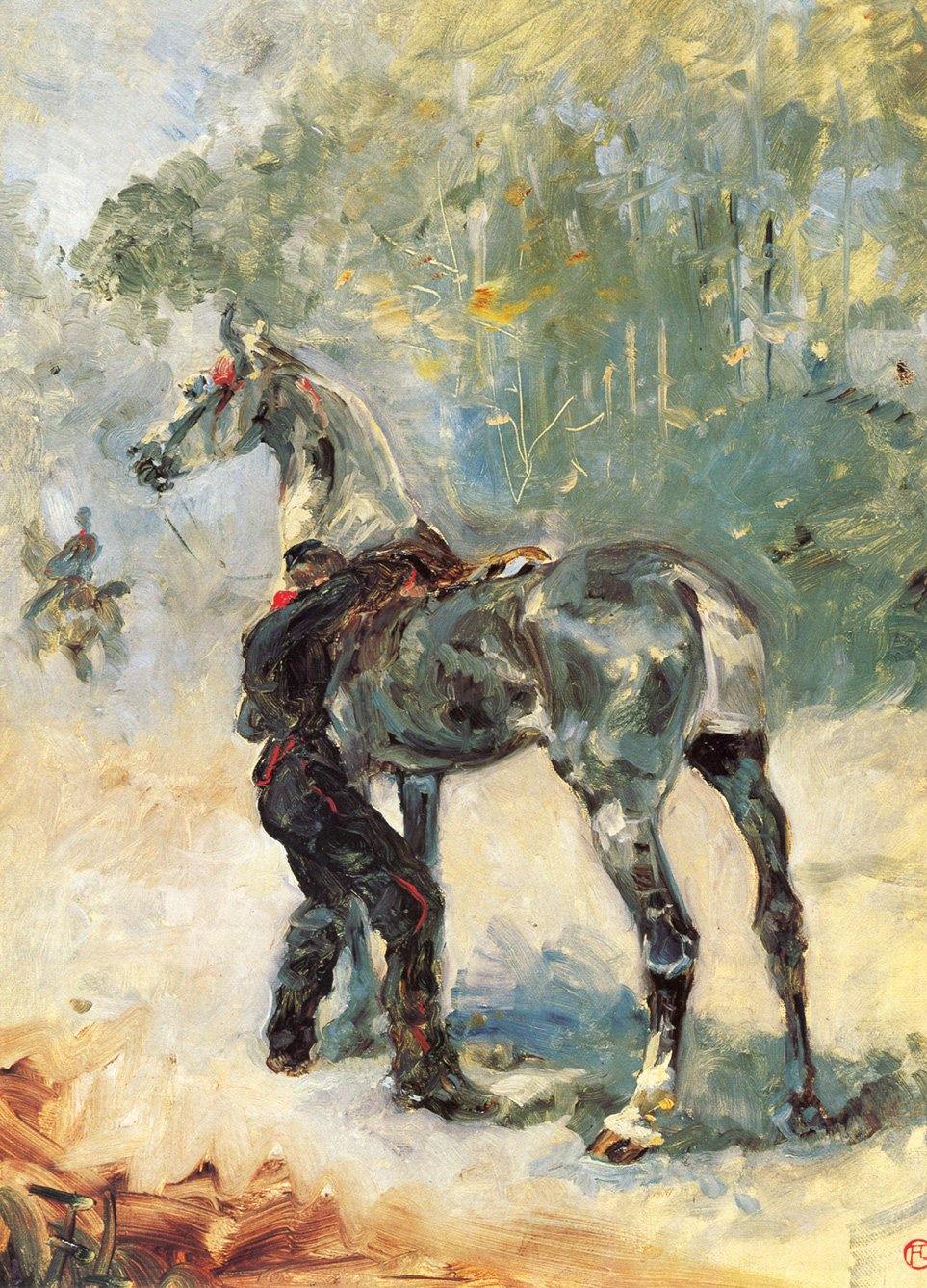 Artilheiro selando seu cavalo (Henri de Toulouse-Lautrec) - Reprodução com Qualidade Museu