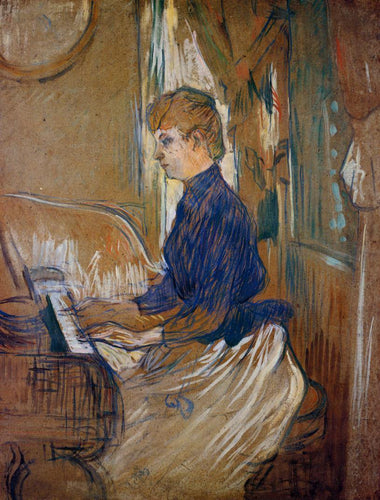 Ao Piano, Madame Juliette Pascal No Salão Do Chateau De Malrome (Henri de Toulouse-Lautrec) - Reprodução com Qualidade Museu