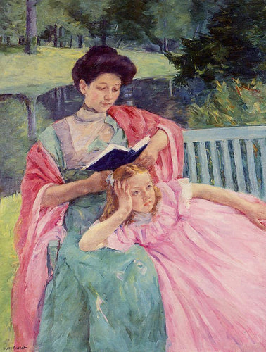 Auguste lendo para sua filha (Mary Cassatt) - Reprodução com Qualidade Museu