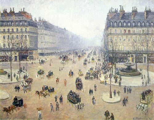 Avenue De Lopera, Place Du Theatre Francais. Enevoado (Camille Pissarro) - Reprodução com Qualidade Museu