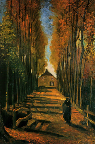 Avenida dos choupos ao pôr do sol (Vincent Van Gogh) - Reprodução com Qualidade Museu