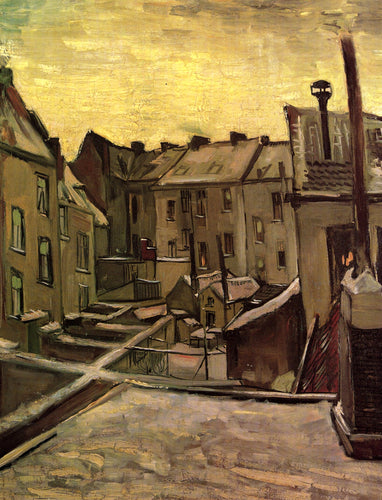 Quintais de casas antigas na Antuérpia na neve (Vincent Van Gogh) - Reprodução com Qualidade Museu