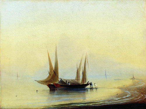 Barcaça na costa do mar (Ivan Aivazovsky) - Reprodução com Qualidade Museu