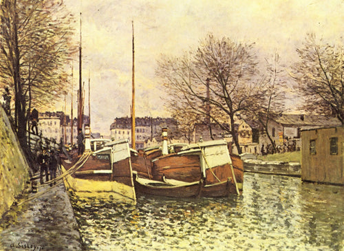 Barcaças no Canal Saint Martin, em Paris (Alfred Sisley) - Reprodução com Qualidade Museu