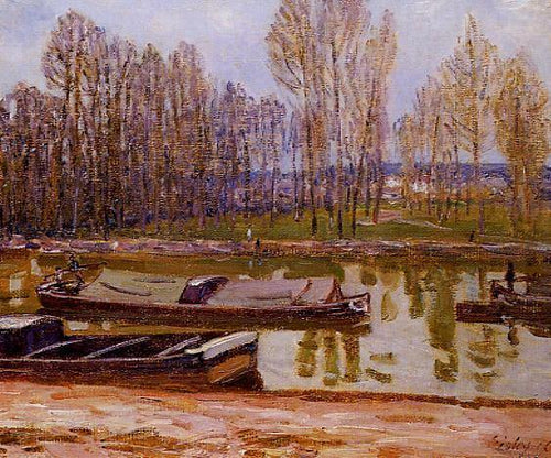 Barcaças no Canal Loing, Primavera (Alfred Sisley) - Reprodução com Qualidade Museu