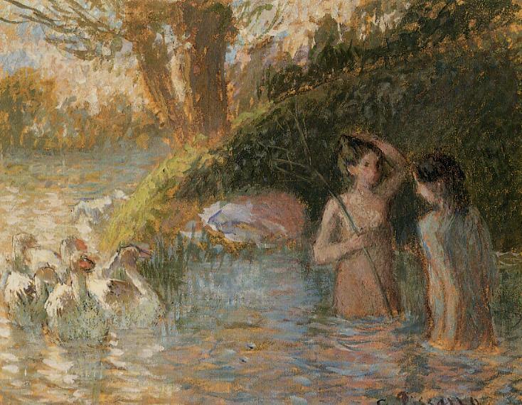 Dando banho de donzelas ganso (Camille Pissarro) - Reprodução com Qualidade Museu