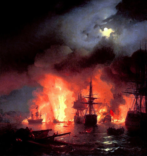 Batalha de Cesme à noite (Ivan Aivazovsky) - Reprodução com Qualidade Museu