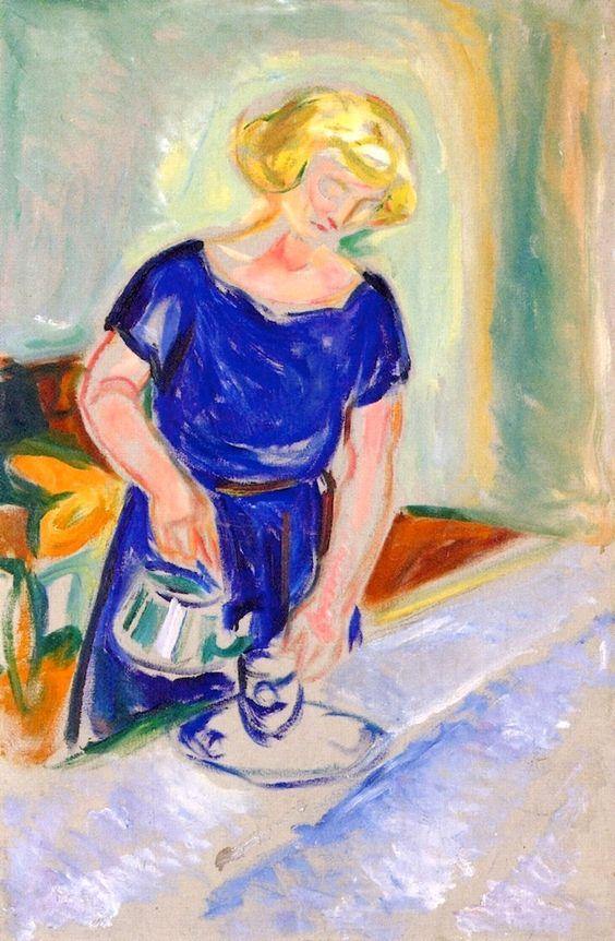 Mulher de vestido azul servindo café (Edvard Munch) - Reprodução com Qualidade Museu