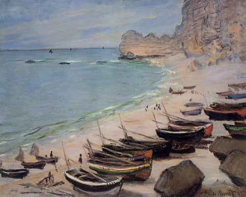 Barcos na praia de Etretat (Claude Monet) - Reprodução com Qualidade Museu