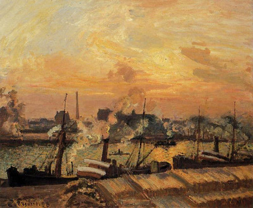 Barcos, pôr do sol, Rouen (Camille Pissarro) - Reprodução com Qualidade Museu