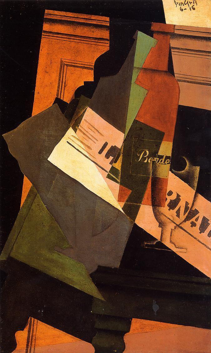 Vidro de garrafa e jornal (Juan Gris) - Reprodução com Qualidade Museu