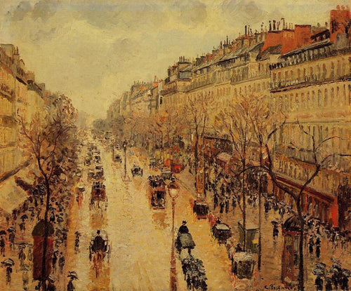 Boulevard Montmartre à tarde na chuva (Camille Pissarro) - Reprodução com Qualidade Museu