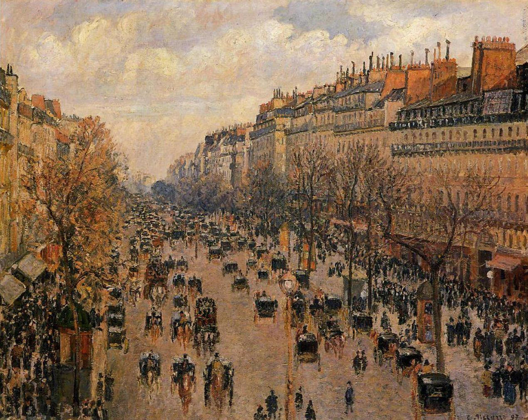 Boulevard Montmartre à tarde, luz solar (Camille Pissarro) - Reprodução com Qualidade Museu