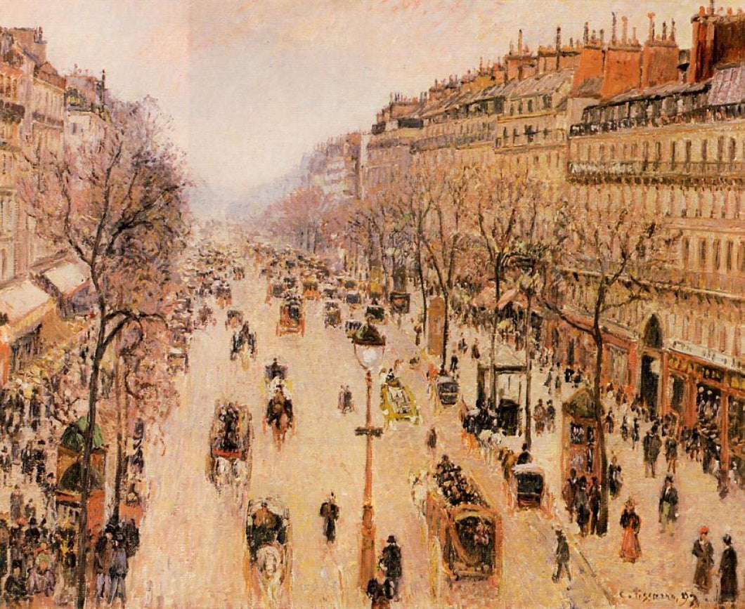 Boulevard Montmartre Manhã, Tempo Cinzento (Camille Pissarro) - Reprodução com Qualidade Museu