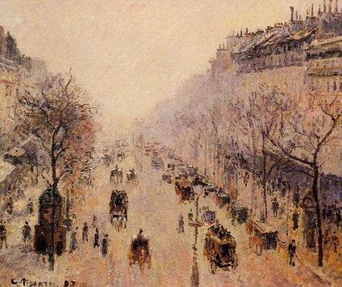 Boulevard Montmartre Manhã, luz solar e névoa (Camille Pissarro) - Reprodução com Qualidade Museu