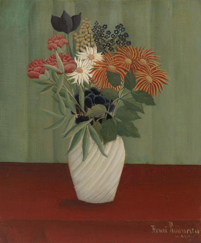 Buquê de flores com ásteres e tokyos da porcelana (Henri Rousseau) - Reprodução com Qualidade Museu