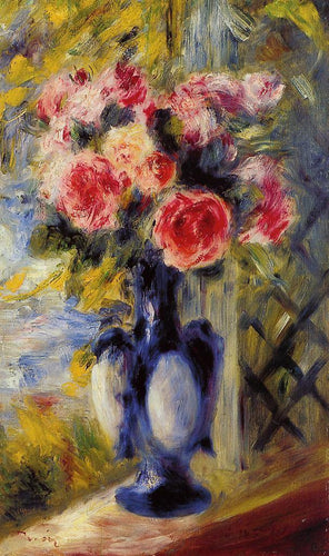 Buquê de rosas em um vaso azul (Pierre-Auguste Renoir) - Reprodução com Qualidade Museu