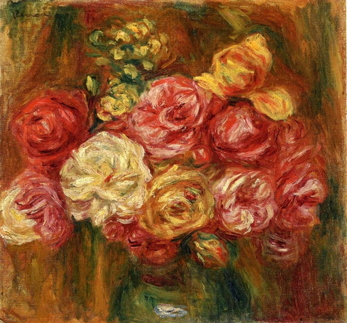 Buquê de rosas em um vaso verde (Pierre-Auguste Renoir) - Reprodução com Qualidade Museu