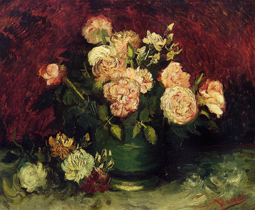 Tigela Com Peônias E Rosas (Vincent Van Gogh) - Reprodução com Qualidade Museu