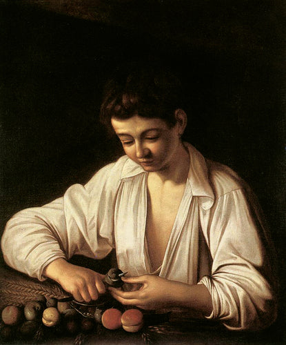 Um menino descascando frutas (Caravaggio) - Reprodução com Qualidade Museu