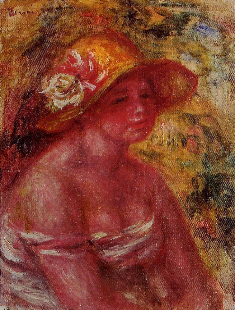Busto de uma jovem com um chapéu de palha (Pierre-Auguste Renoir) - Reprodução com Qualidade Museu