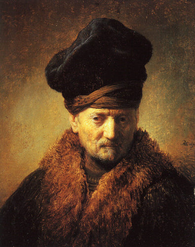 Busto de um homem idoso com uma touca de pele (Rembrandt) - Reprodução com Qualidade Museu