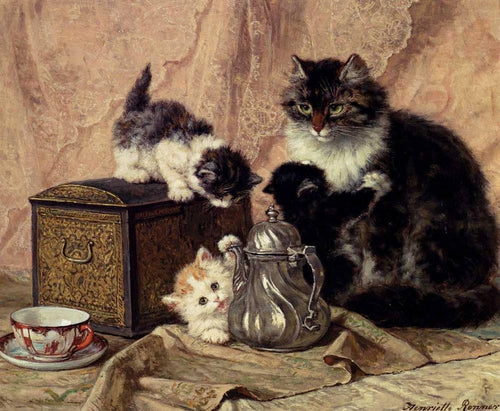 Hora do chá para gatinhos (Henriette Ronner-Knip) - Reprodução com Qualidade Museu