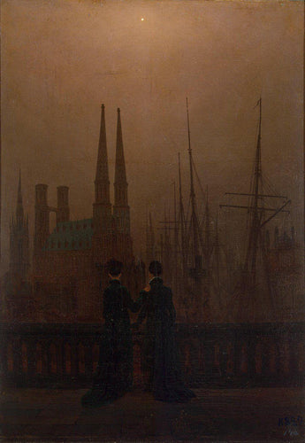 Night In A Harbor - Irmãs (Caspar David Friedrich) - Reprodução com Qualidade Museu
