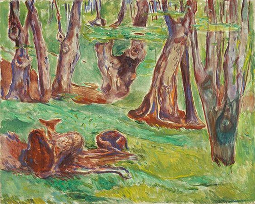 Troncos de árvore robustos no verão (Edvard Munch) - Reprodução com Qualidade Museu