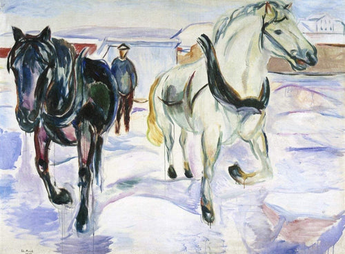 Horse Team In Snow (Edvard Munch) - Reprodução com Qualidade Museu