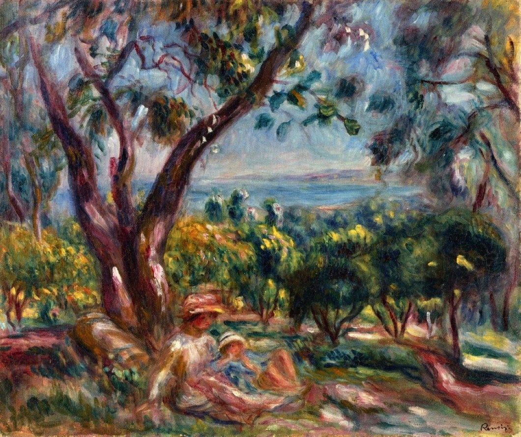 Paisagem de Cagnes com mulher e criança (Pierre-Auguste Renoir) - Reprodução com Qualidade Museu