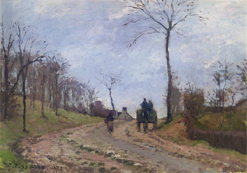 Transporte em uma estrada secundária, arredores de inverno de Louveciennes (Camille Pissarro) - Reprodução com Qualidade Museu