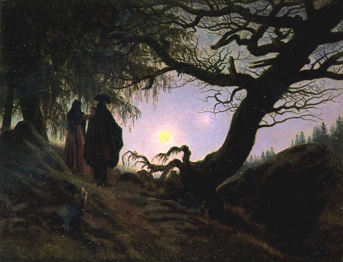 Homem e mulher contemplando a lua (Caspar David Friedrich) - Reprodução com Qualidade Museu