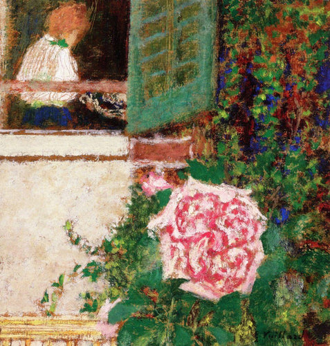Mulher jovem na janela e flor - Replicarte