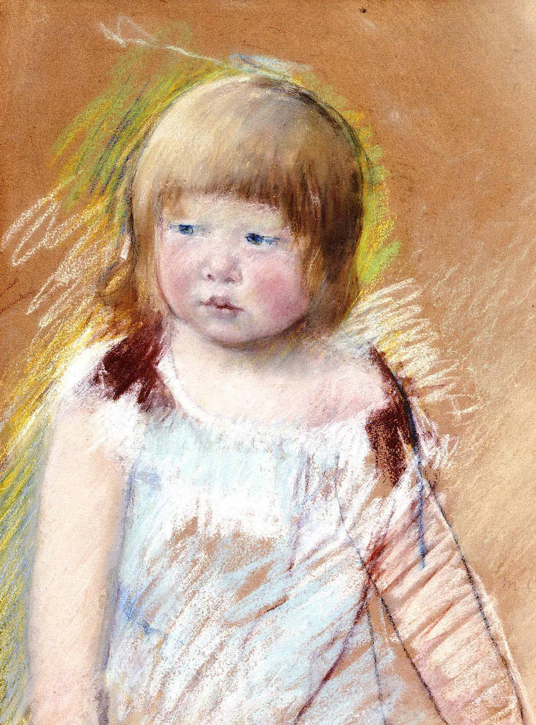 Criança com franja em um vestido azul (Mary Cassatt) - Reprodução com Qualidade Museu
