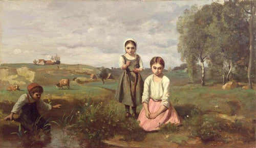 Crianças ao lado de um riacho no campo, Lormes