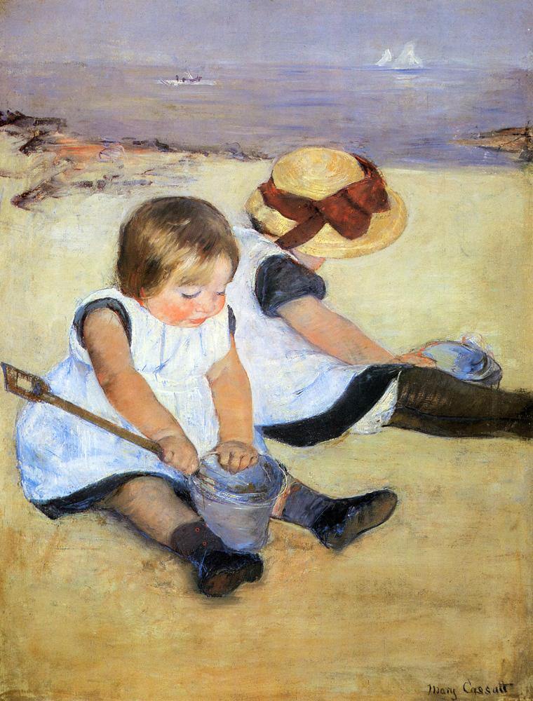 Crianças na praia (Mary Cassatt) - Reprodução com Qualidade Museu
