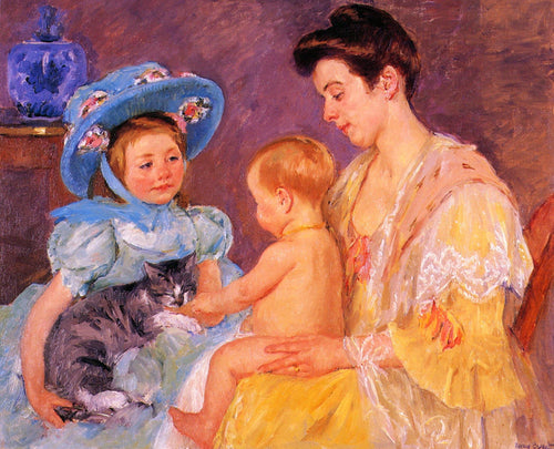 Crianças brincando com um gato (Mary Cassatt) - Reprodução com Qualidade Museu