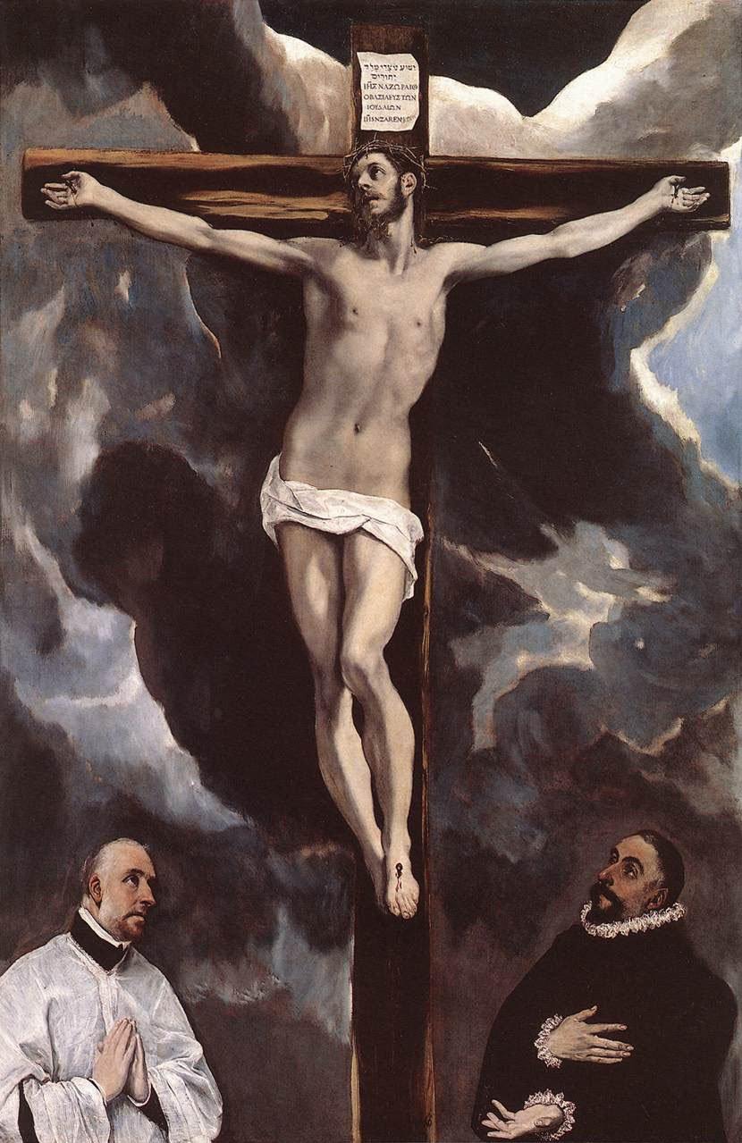 Cristo na cruz adorado por dois doadores - Replicarte