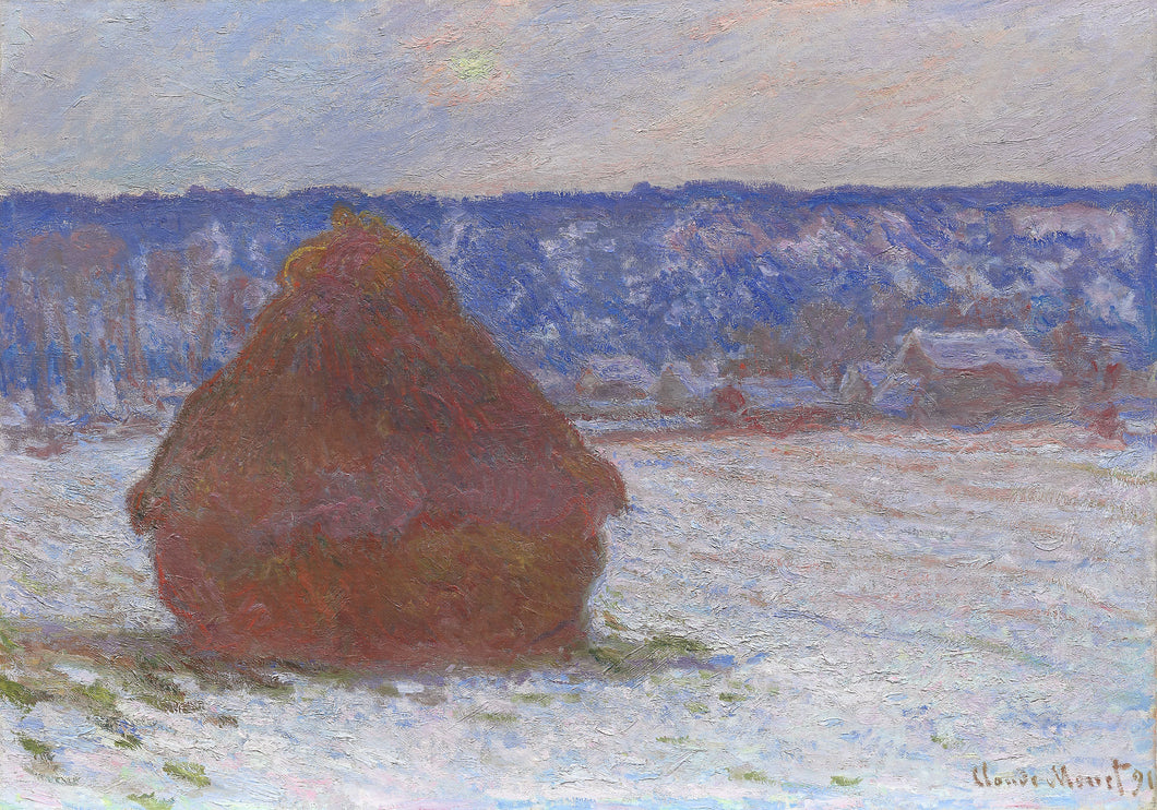 Grainstack em tempo nublado, efeito de neve (Claude Monet) - Reprodução com Qualidade Museu